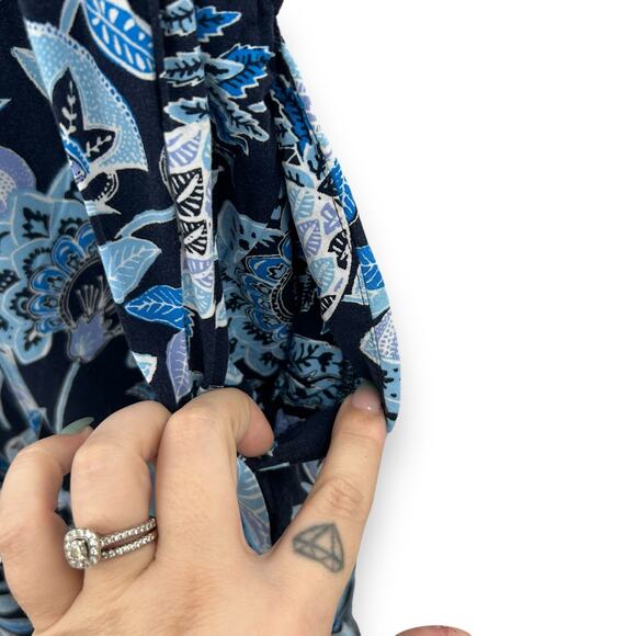 Ann Taylor Loft Jumpsuit Size 8 Blue Floral Print Square Neck Boho Casual Rayon - Picture 14 of 16